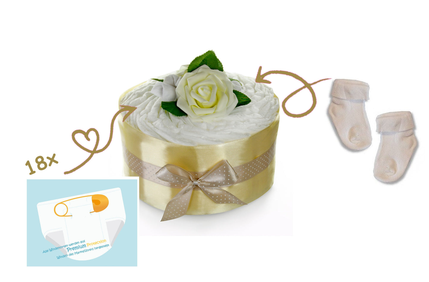 KidzzCamp Neutrale Windeltorte Rosenblüte | gold/creme