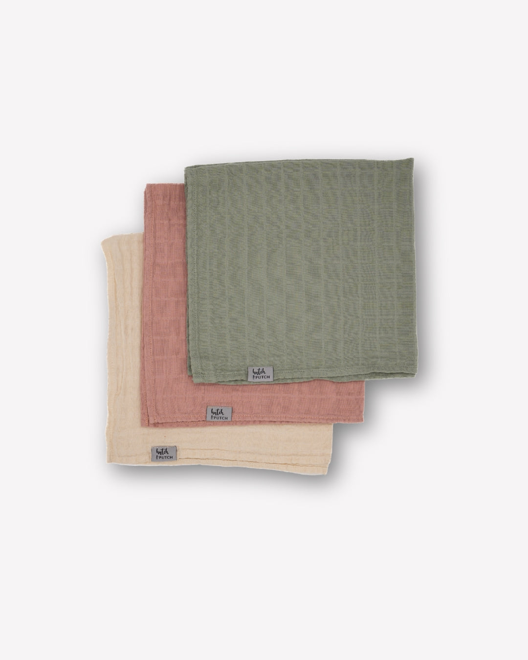 Mulltuch Bio-Baumwolle 60x60cm • einfarbige Mulltücher • 3er-Set • Rosa/Salbeigrün/Cremeweiß