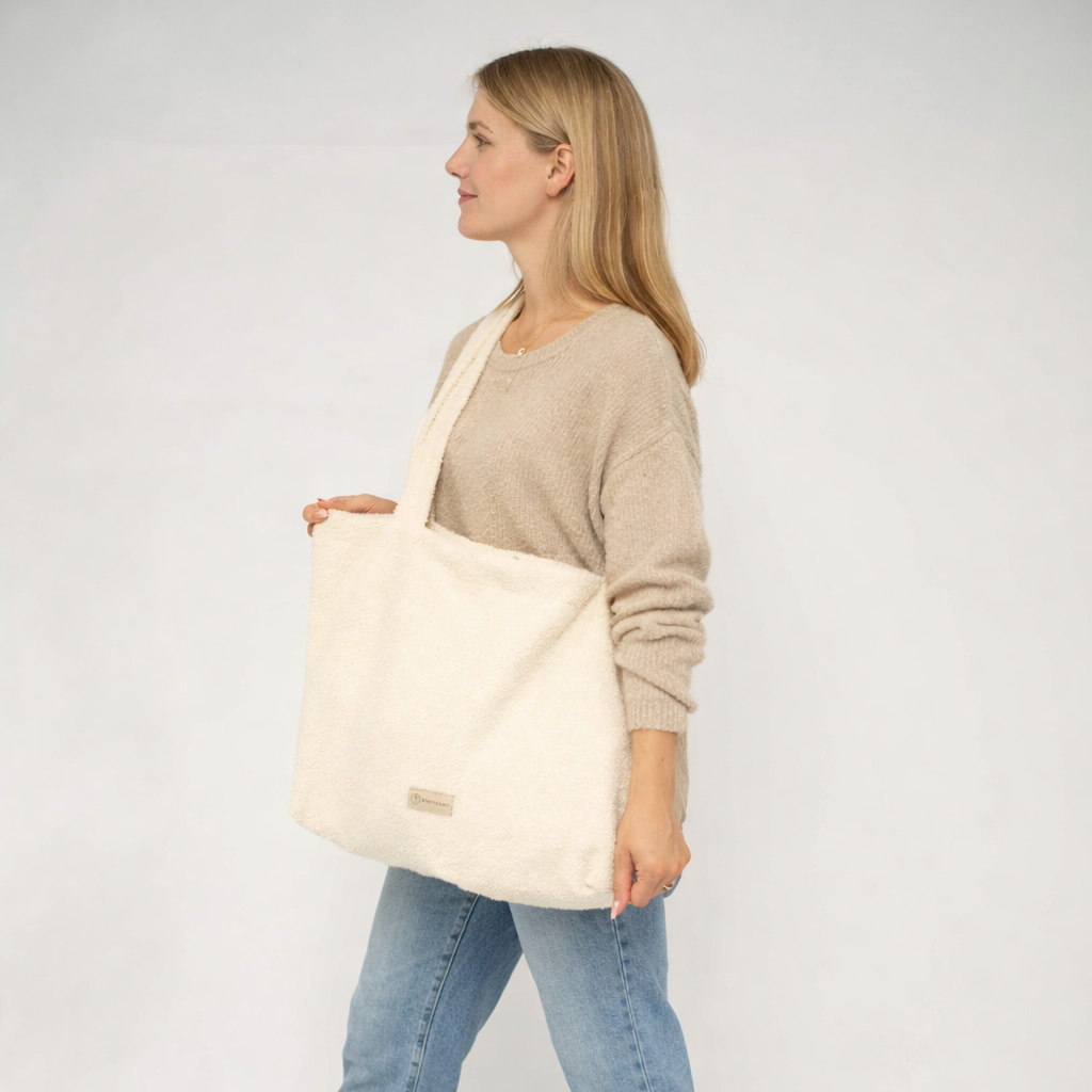 Shopper Mom Bag Bouclé Teddystoff- Ideal für den Alltag, Kinderwagen, Cross Shoulder