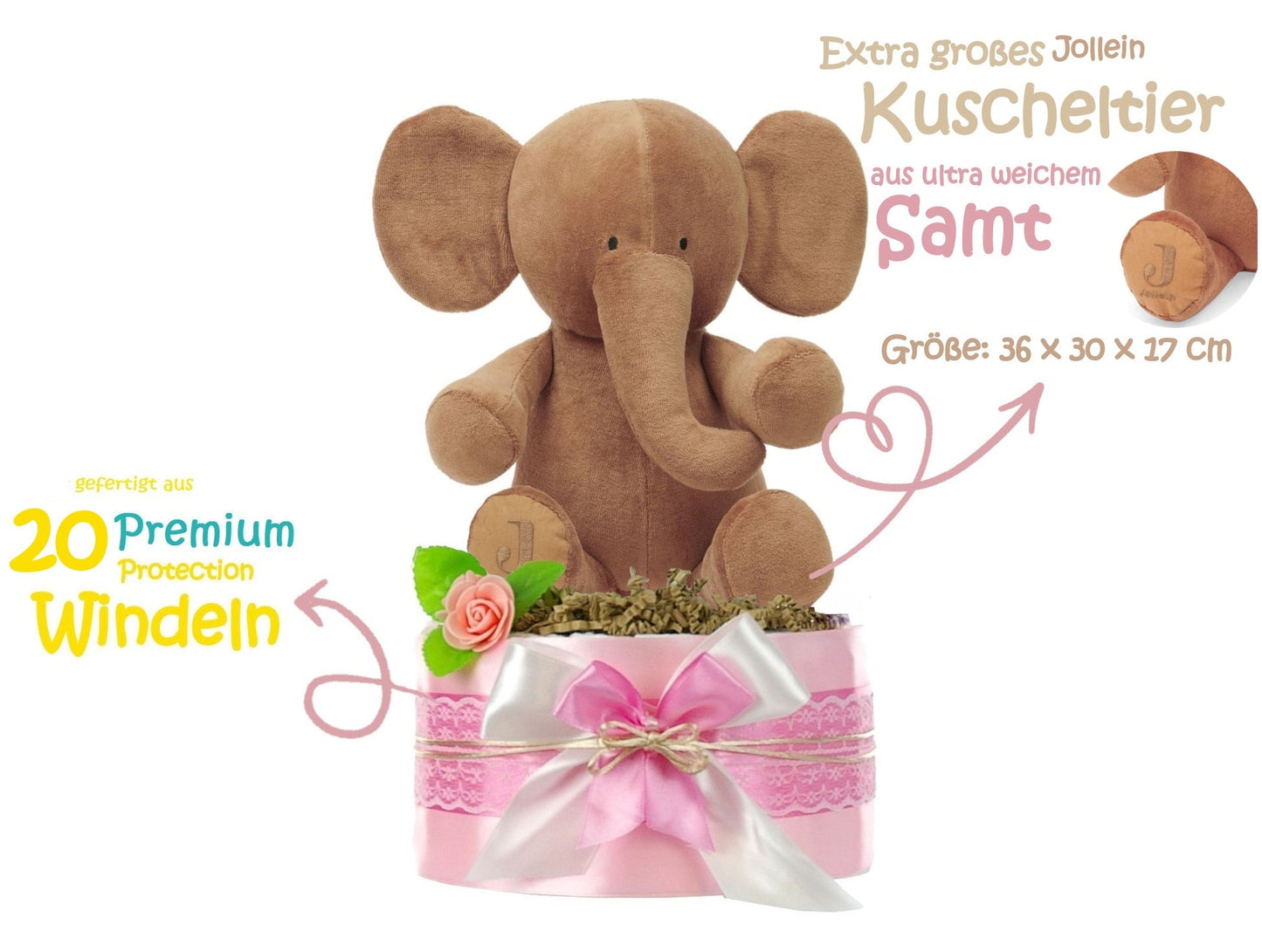 KidzzCamp Windeltorte "LITTLE PEANUT" rosa personalisierbar