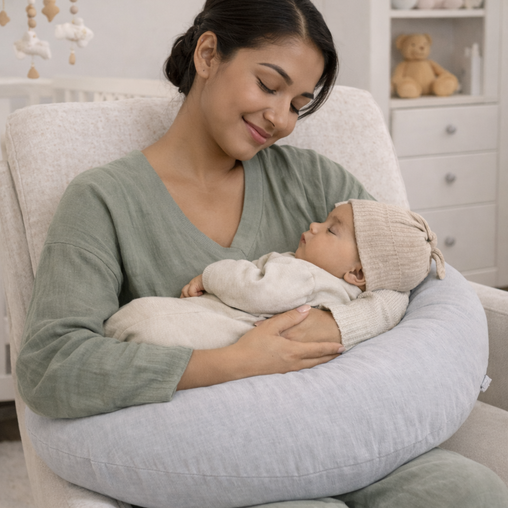 Stillkissen U-Form Musselin abnehmbaren Bezug – ergonomisch, Oeko-Tex, Halbmond