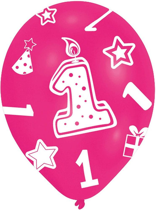 "1. Geburtstag" Latexballons Luftballons 27,5 cm Dekoration Party Mädchen - 6 Stück Pink