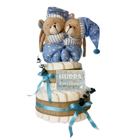 KidzzCamp Windeltorte für Zwillinge Bärenbrüder blau